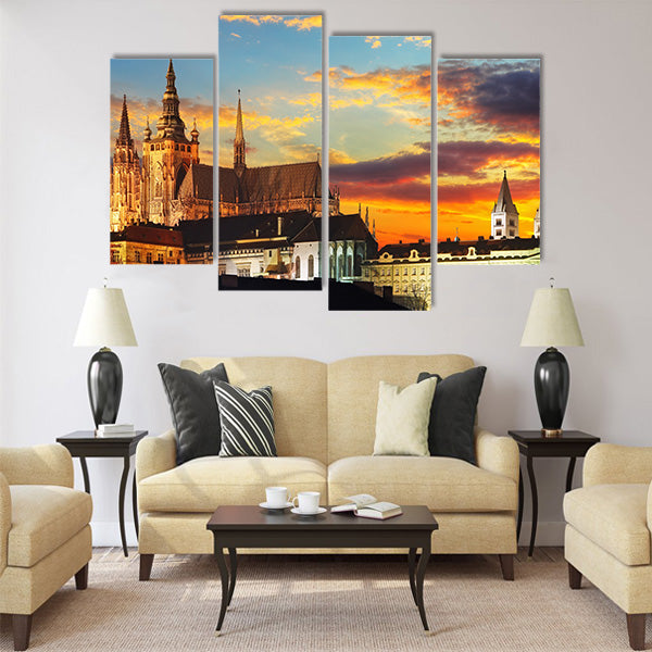 Prague Castle at sunset, Czech republic Multi Panel Canvas Wall Art