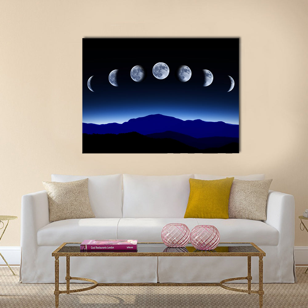 Moon lunar cycle in night sky, time-lapse concept Multi Panel Canvas Wall Art