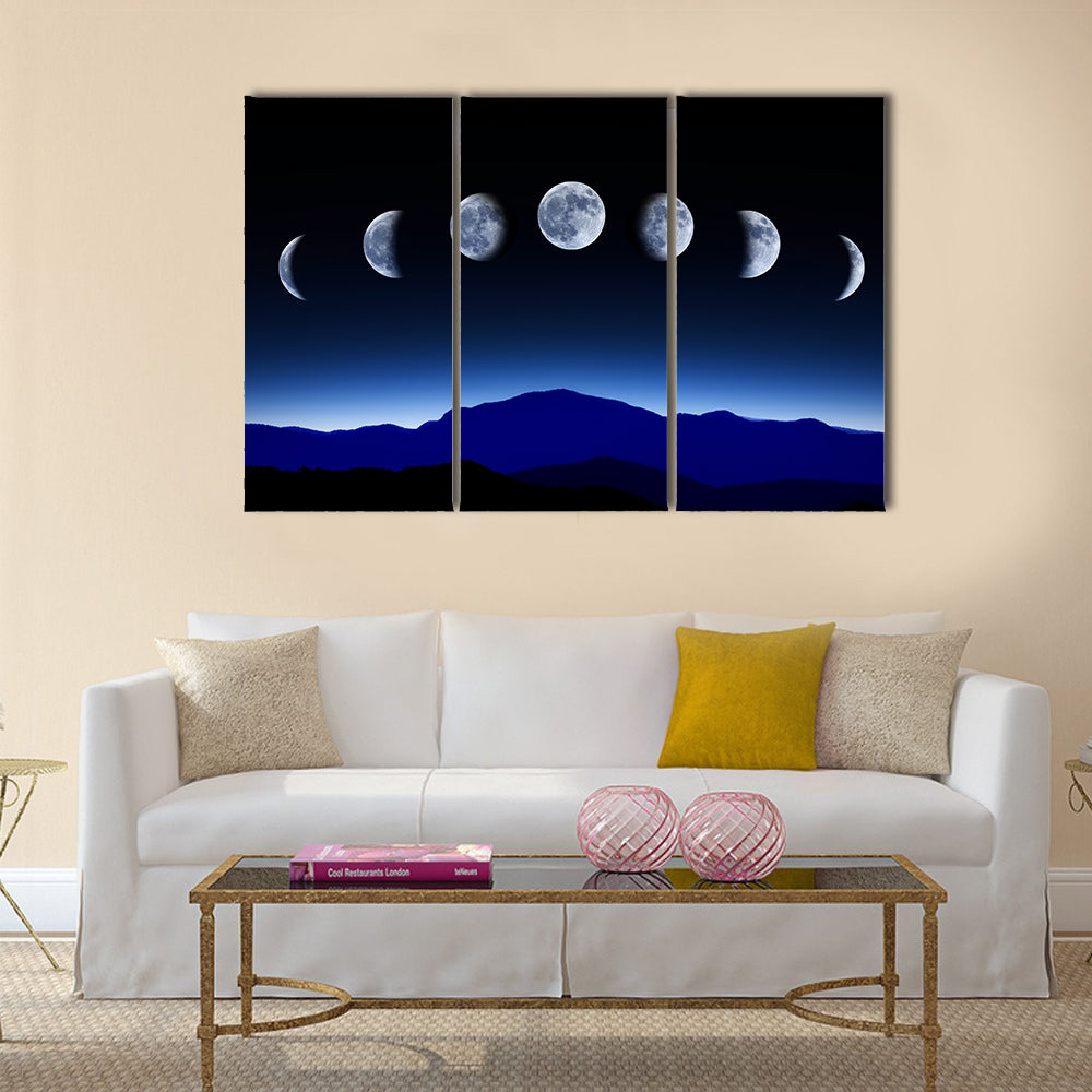 Moon lunar cycle in night sky, time-lapse concept Multi Panel Canvas Wall Art