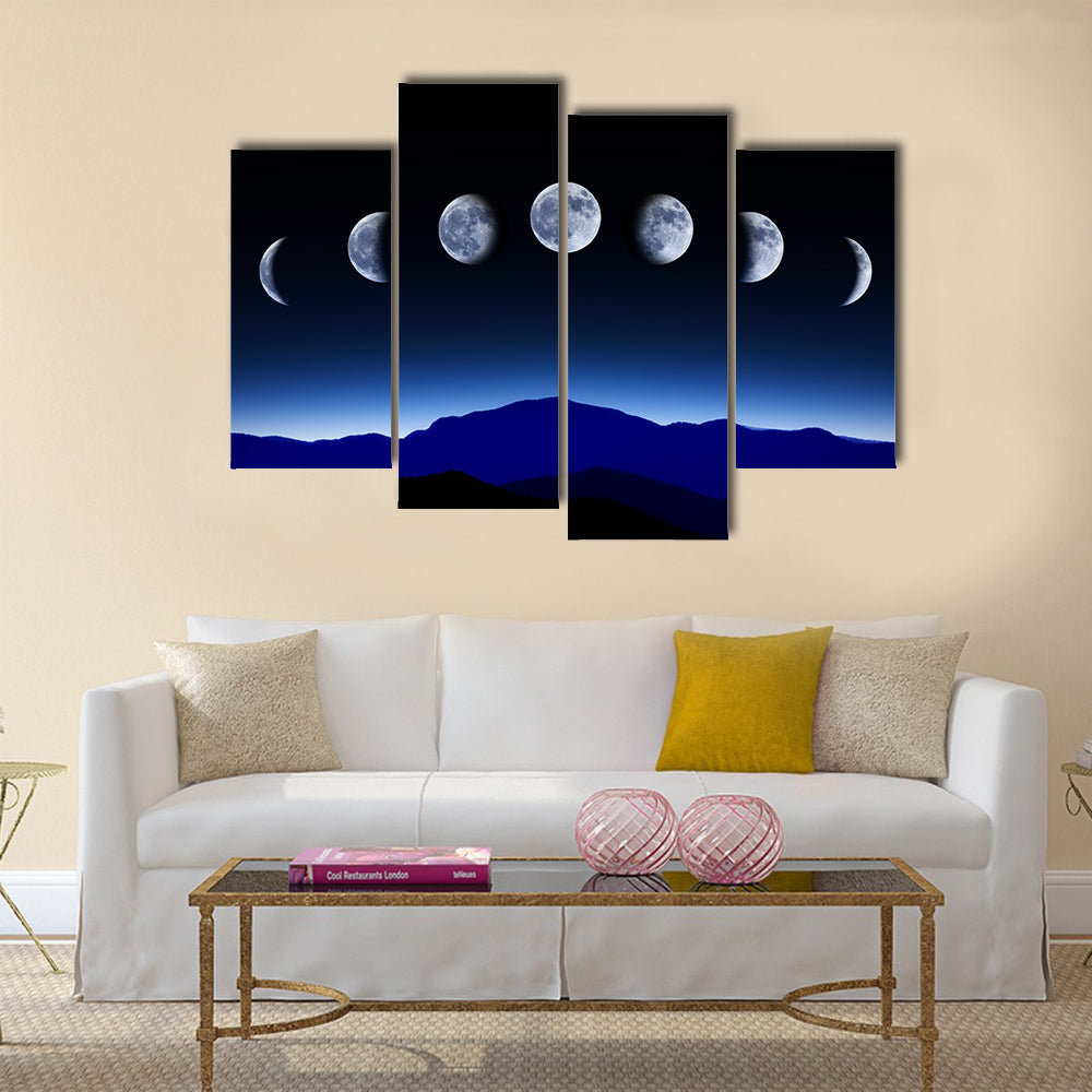 Moon lunar cycle in night sky, time-lapse concept Multi Panel Canvas Wall Art