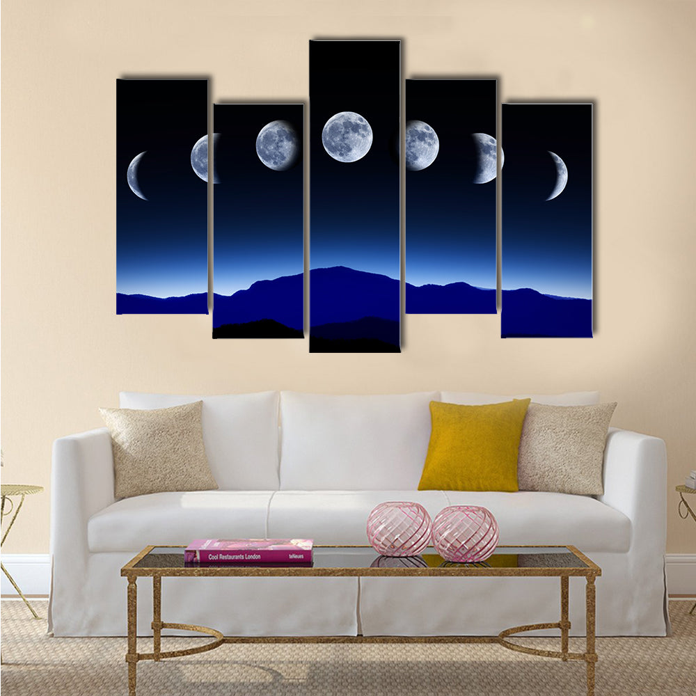 Moon lunar cycle in night sky, time-lapse concept Multi Panel Canvas Wall Art