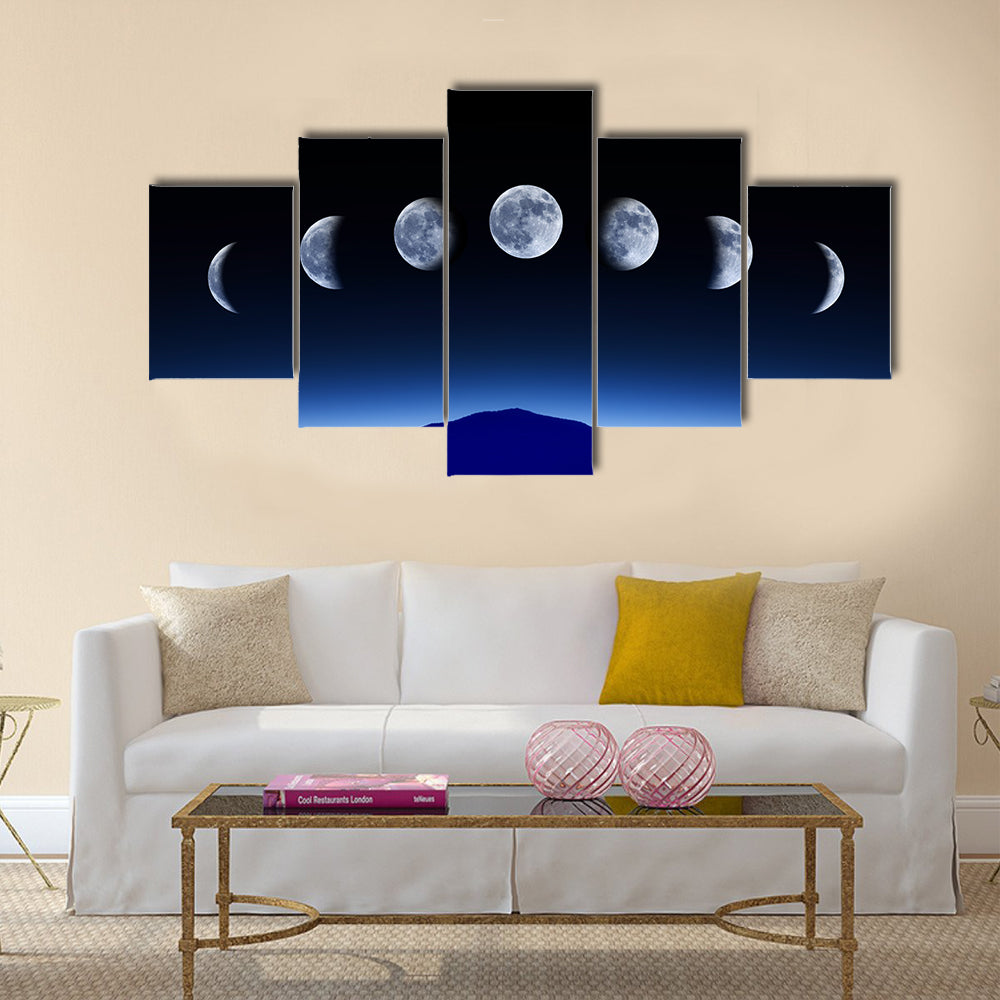 Moon lunar cycle in night sky, time-lapse concept Multi Panel Canvas Wall Art