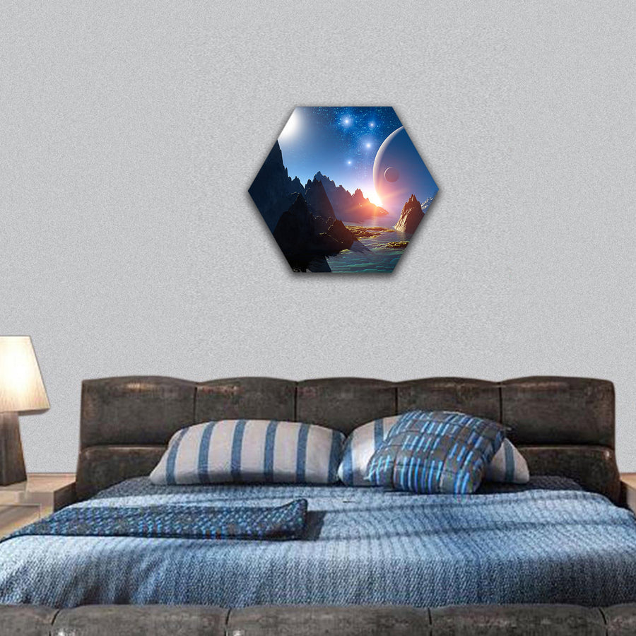 Fantasy landscape hexagonal canvas wall art