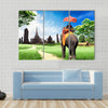 tourists on an elephant Multi panel canvas wall art