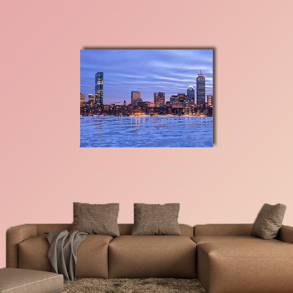 Boston's Back Bay with the Charles River frozen over multi panel canvas wall art