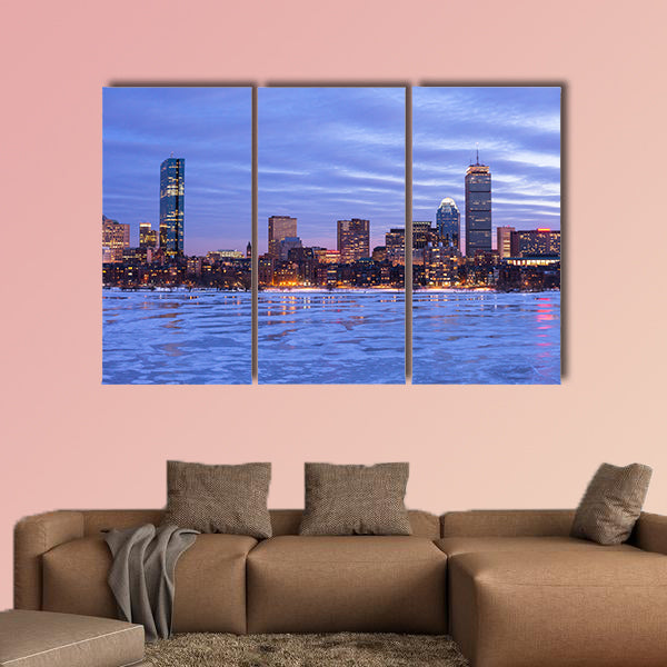 Boston's Back Bay with the Charles River frozen over multi panel canvas wall art