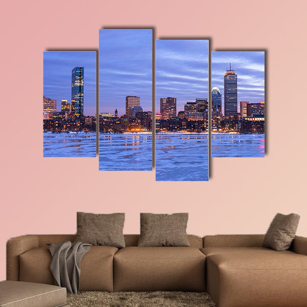 Boston's Back Bay with the Charles River frozen over multi panel canvas wall art