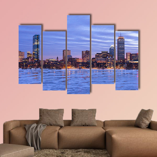 Boston's Back Bay with the Charles River frozen over multi panel canvas wall art