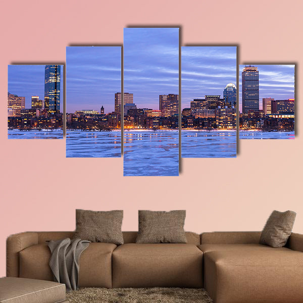 Boston's Back Bay with the Charles River frozen over multi panel canvas wall art