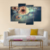 Floral background, gerbery in the rays of light and butterfly Multi Panel Canvas Wall Art