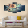 Floral background, gerbery in the rays of light and butterfly Multi Panel Canvas Wall Art