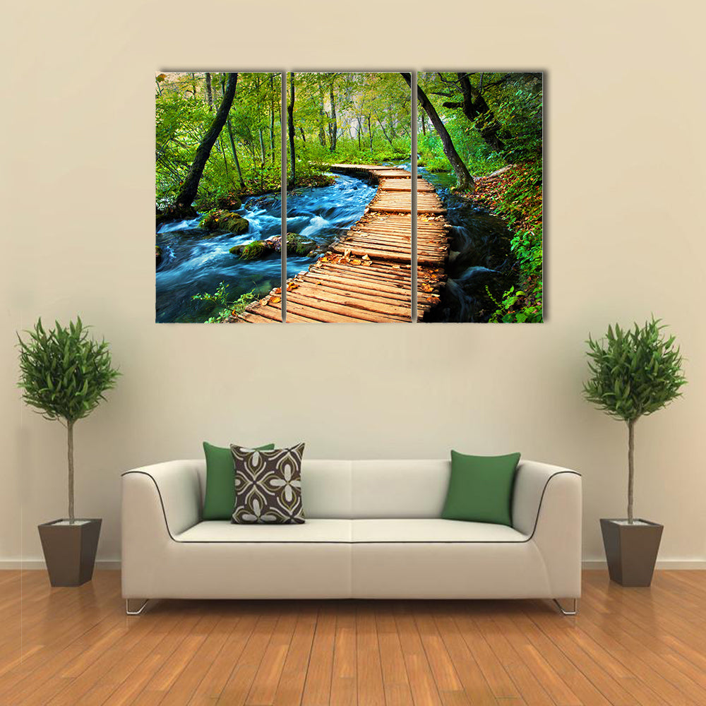 Deep forest stream multi panel canvas wall art