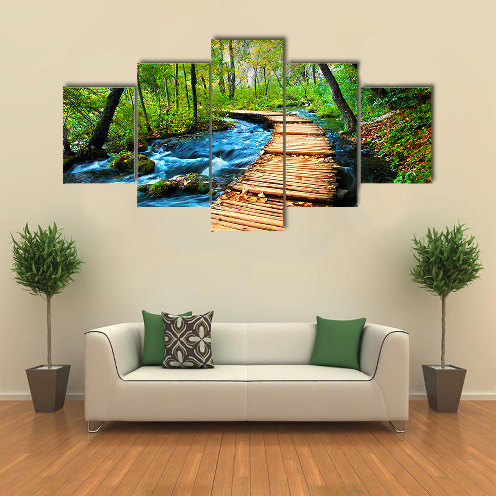 Deep forest stream multi panel canvas wall art