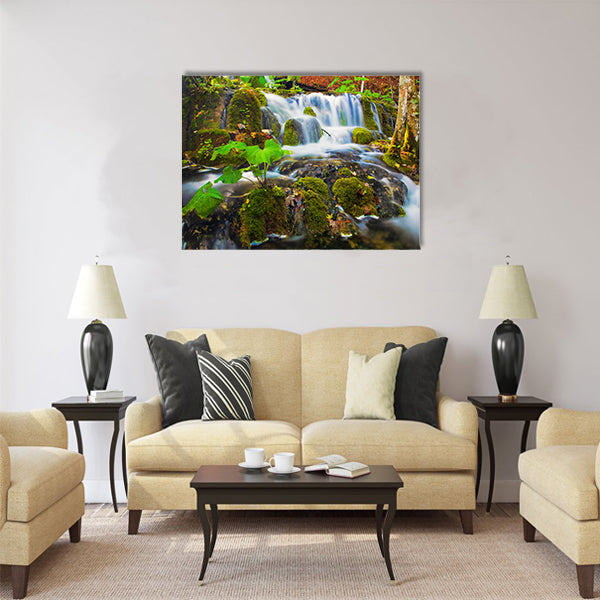 Waterfall in forest. Crystal clear water Multi Panel Canvas Wall Art