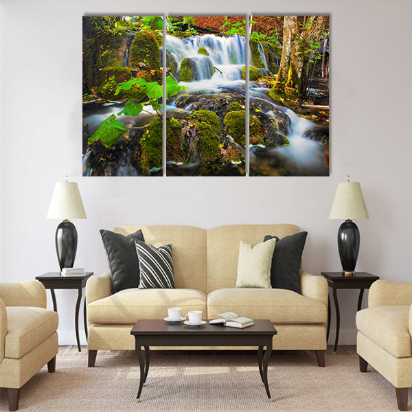 Waterfall in forest. Crystal clear water Multi Panel Canvas Wall Art
