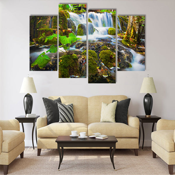 Waterfall in forest. Crystal clear water Multi Panel Canvas Wall Art