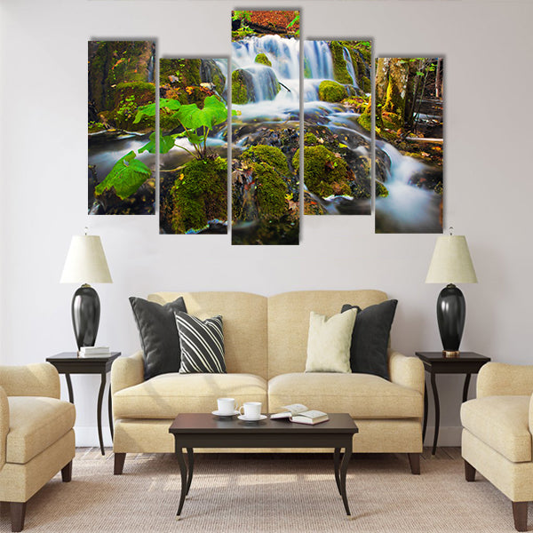 Waterfall in forest. Crystal clear water Multi Panel Canvas Wall Art