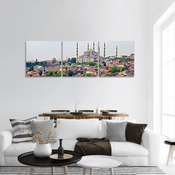 Blue Mosque and Istanbul, view from Bosporus strait panoramic canvas wall art