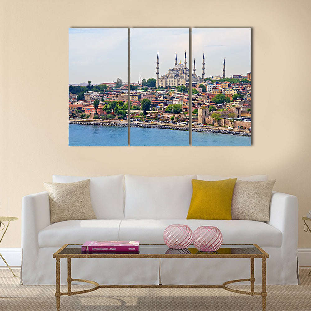 Blue Mosque and Istanbul, view from Bosporus strait Multi panel canvas wall art