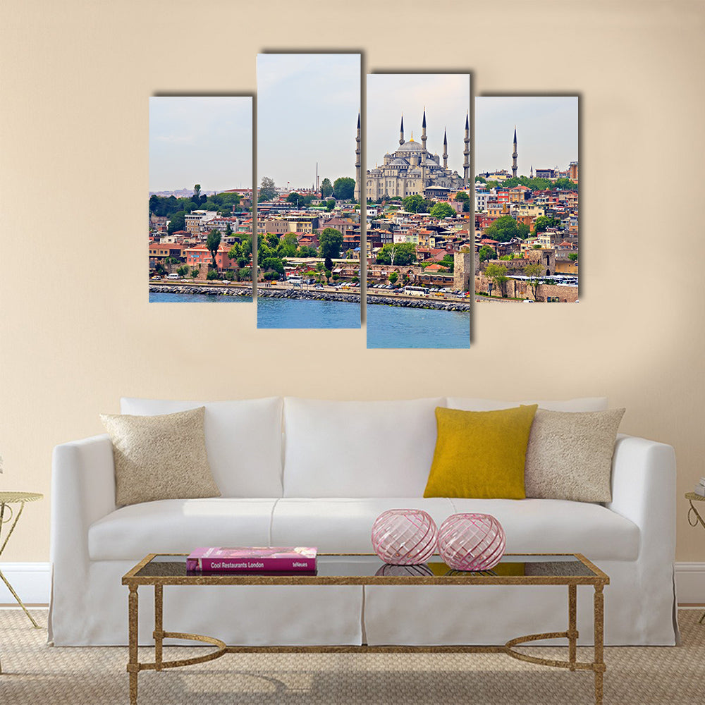 Blue Mosque and Istanbul, view from Bosporus strait Multi panel canvas wall art