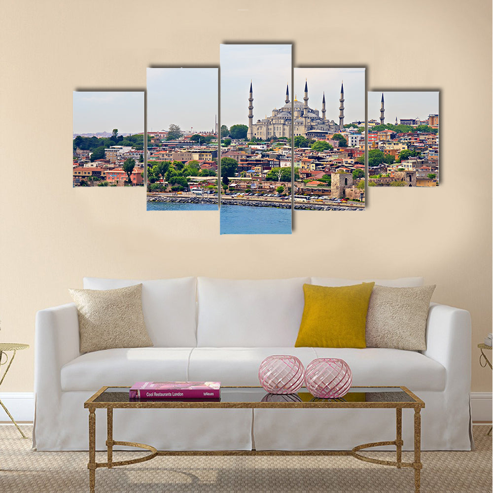 Blue Mosque and Istanbul, view from Bosporus strait Multi panel canvas wall art