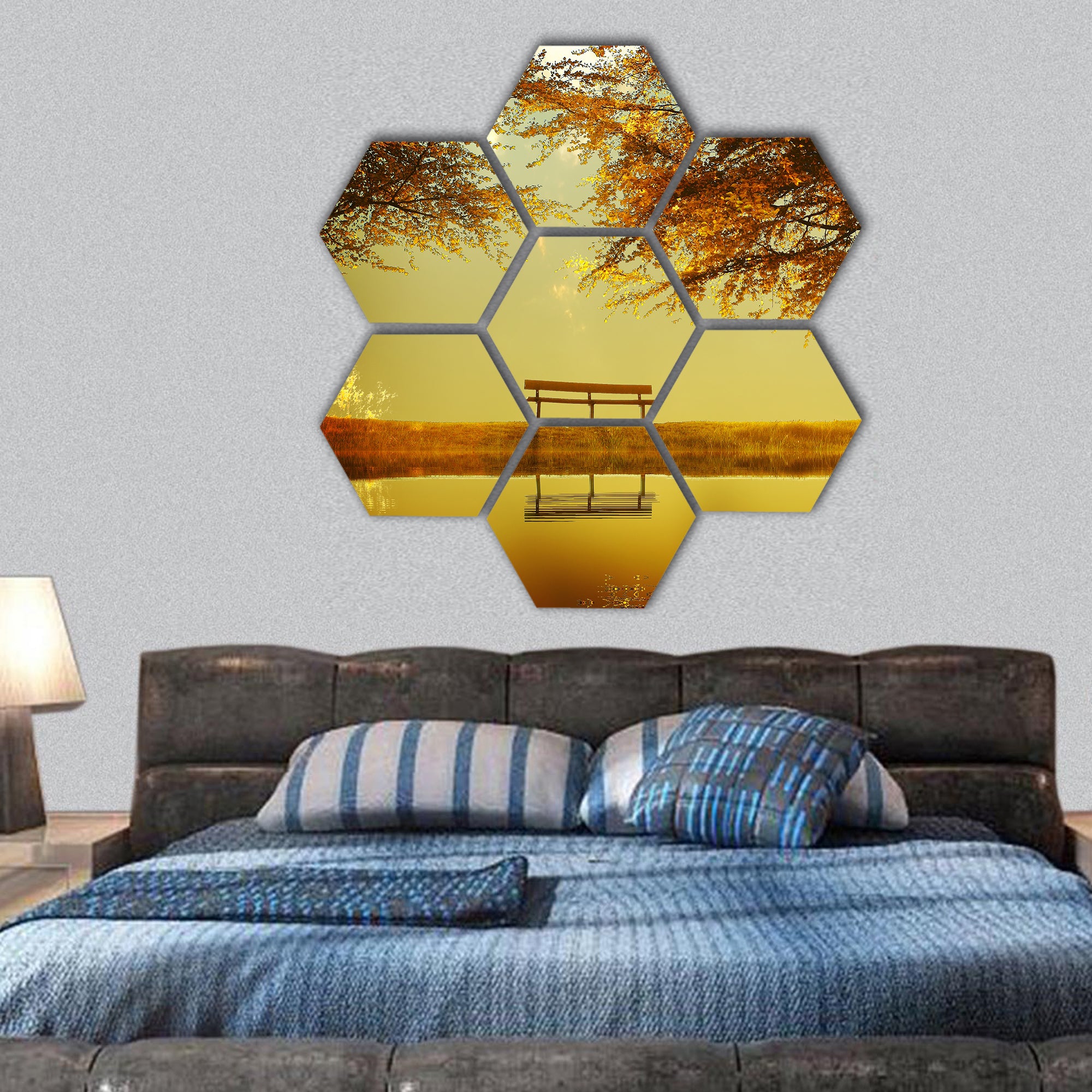 Golden Planet hexagonal canvas wall art