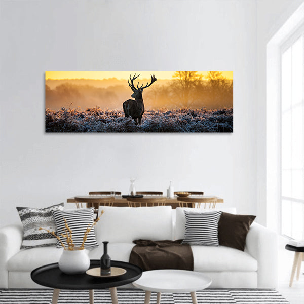 Red Deer in Morning Sun panoramic canvas wall art