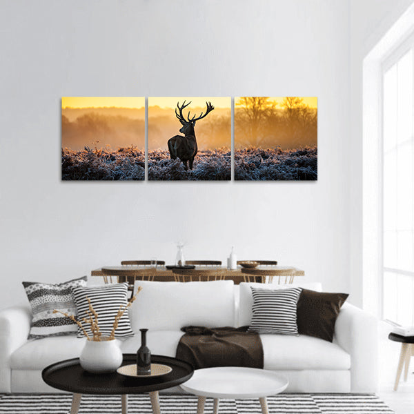 Red Deer in Morning Sun panoramic canvas wall art