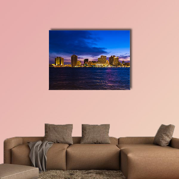 The New Orleans, Louisiana city skyline at dusk Multi panel canvas wall art