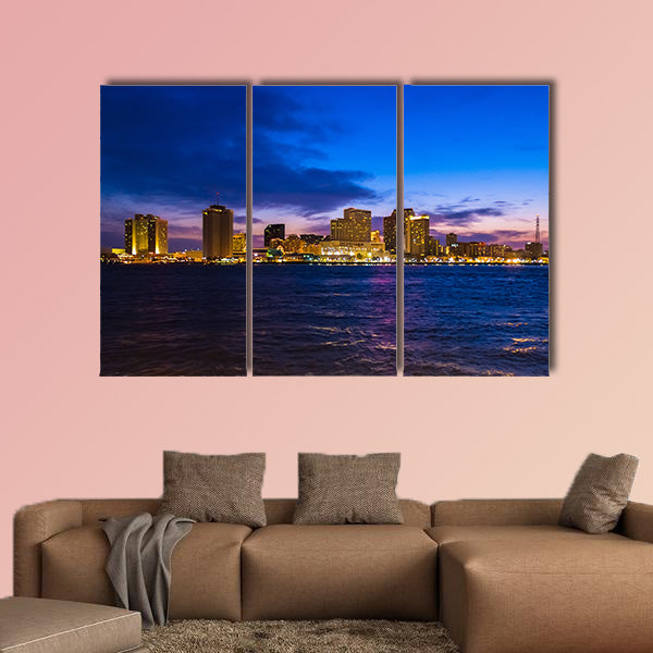 The New Orleans, Louisiana city skyline at dusk Multi panel canvas wall art