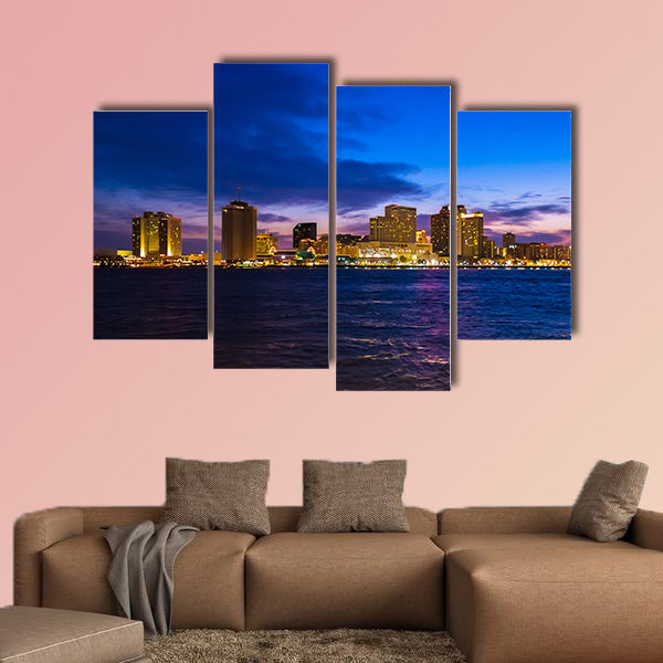 The New Orleans, Louisiana city skyline at dusk Multi panel canvas wall art