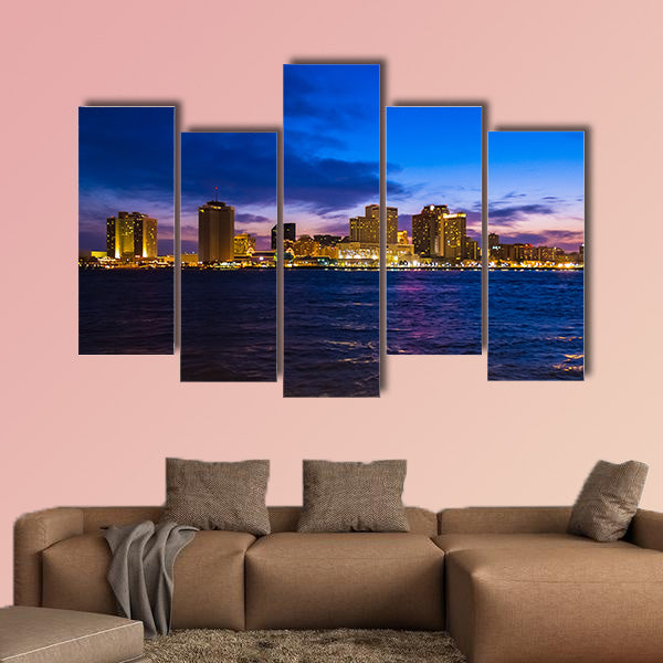 The New Orleans, Louisiana city skyline at dusk Multi panel canvas wall art