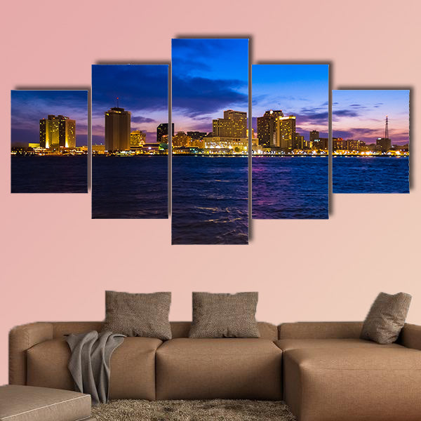 The New Orleans, Louisiana city skyline at dusk Multi panel canvas wall art