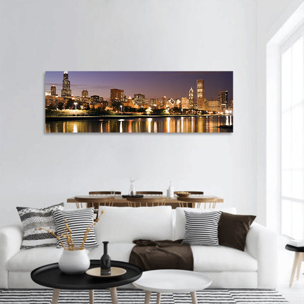 Colorful Chicago sunset and Lake Michigan panoramic canvas wall art
