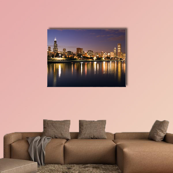 Colorful Chicago sunset and Lake Michigan Multi panel canvas wall art