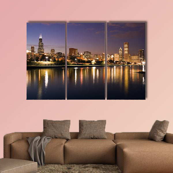 Colorful Chicago sunset and Lake Michigan Multi panel canvas wall art