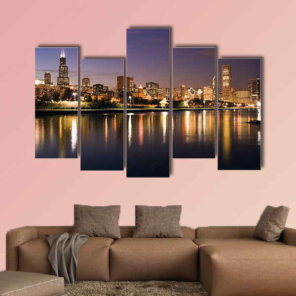 Colorful Chicago sunset and Lake Michigan Multi panel canvas wall art