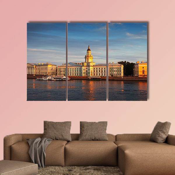 View of St Petersburg, Vasilyevsky Island in summer day multi panel canvas wall art