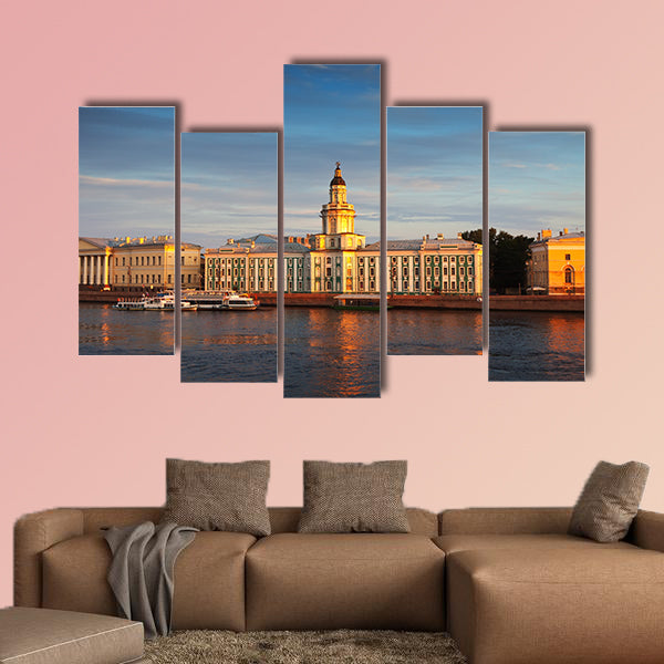 View of St Petersburg, Vasilyevsky Island in summer day multi panel canvas wall art