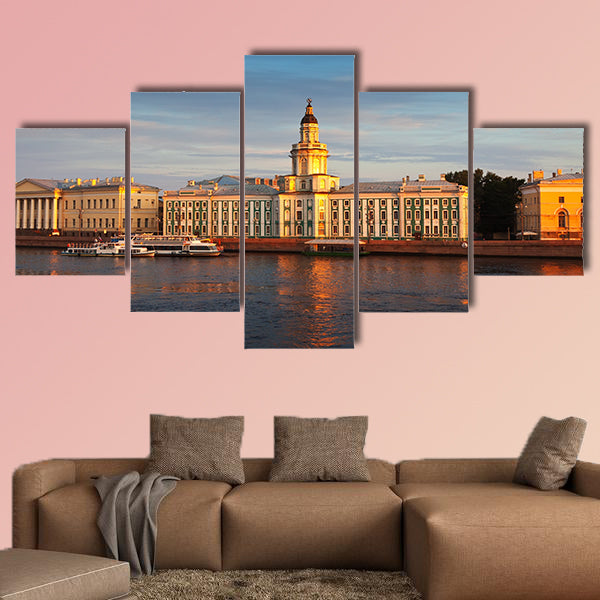View of St Petersburg, Vasilyevsky Island in summer day multi panel canvas wall art