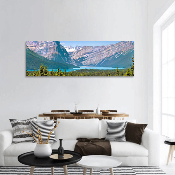 Canadian wilderness with Rocky Mountains in Jasper Park, panoramic canvas wall art