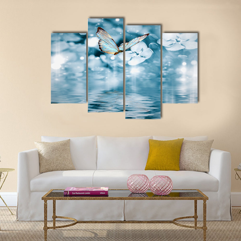 Butterfly on dark blue background Multi Panel Canvas Wall Art