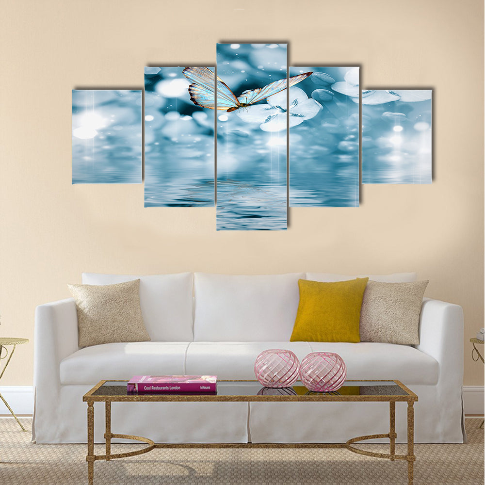 Butterfly on dark blue background Multi Panel Canvas Wall Art