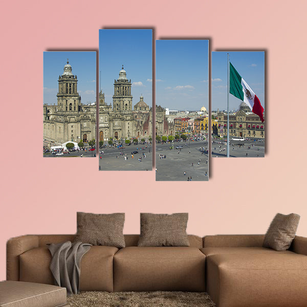The zocalo in mexico city, with the cathedral and giant flag wall art
