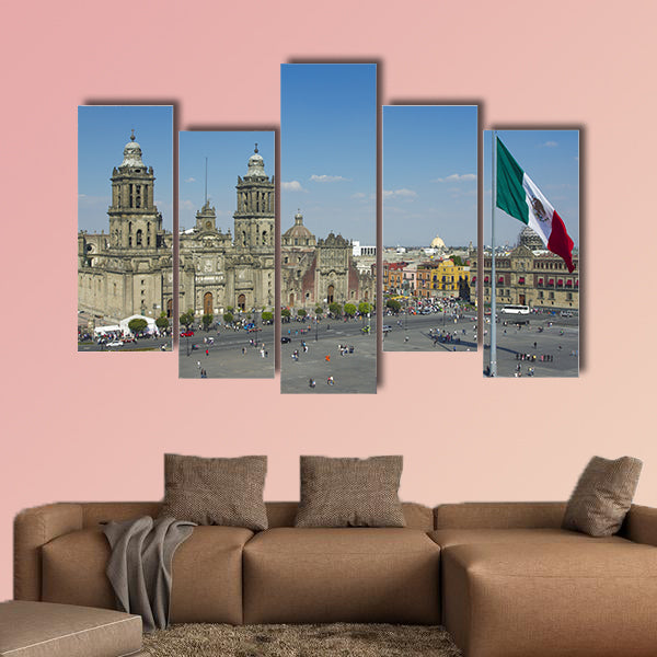 The zocalo in mexico city, with the cathedral and giant flag wall art