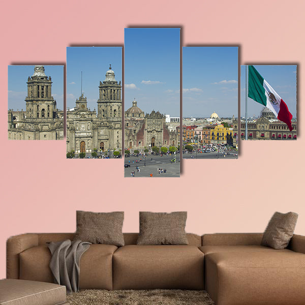 The zocalo in mexico city, with the cathedral and giant flag wall art