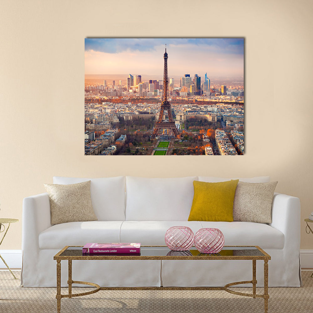 Aerial view of Paris at sunset Multi panel canvas wall art