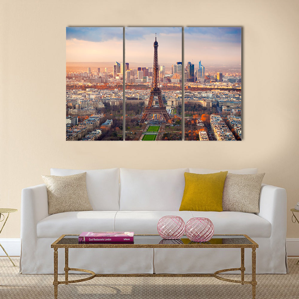 Aerial view of Paris at sunset Multi panel canvas wall art