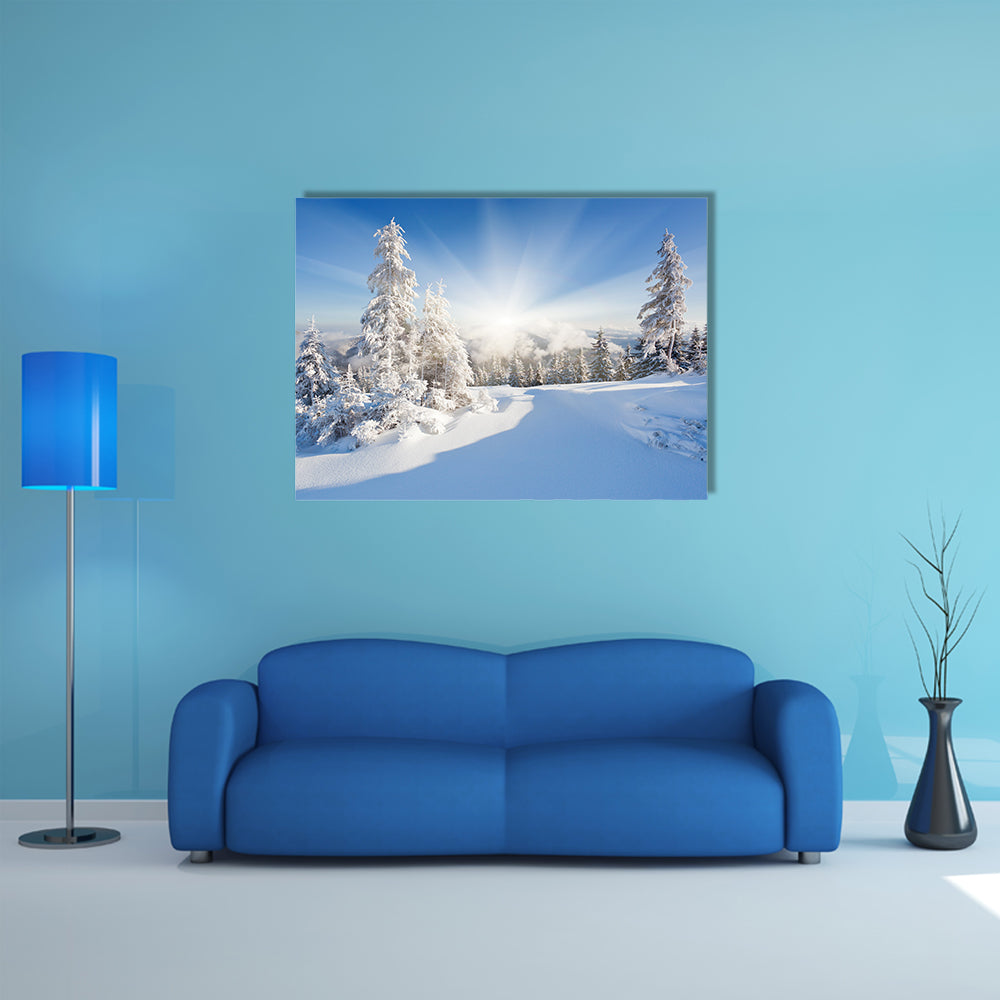 A Frosty And Sunny Day Is In Mountains Multi Panel Canvas Wall Art