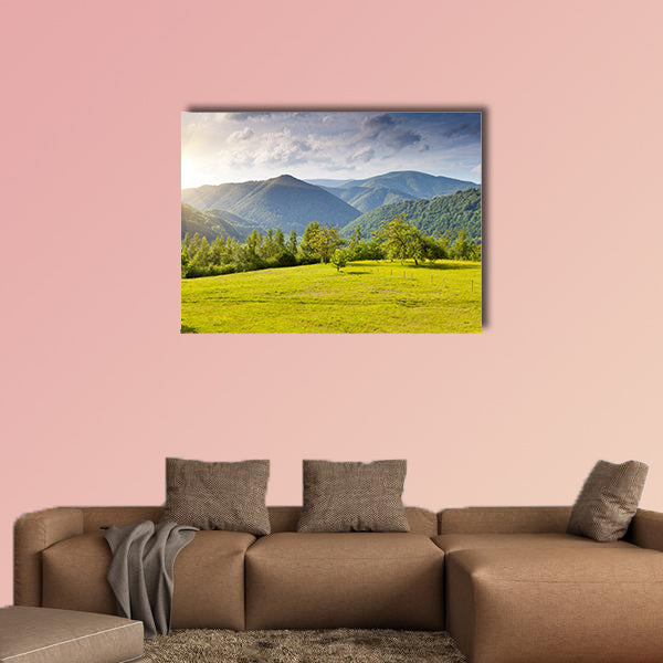 Beautiful sunny day is in mountain landscape in Ukraine. Multi panel canvas wall art
